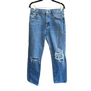 AGOLDE Denim Ripped High Rise‎ Straight Leg Jeans Distressed Blue